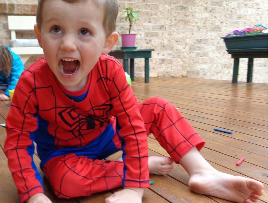 The search continued on Saturday for three-year-old William Tyrell, who was last seen near a Kendall house on Friday about 10.30am wearing this Spiderman costume. Source: NSW POLICE FORCE FACEBOOK.