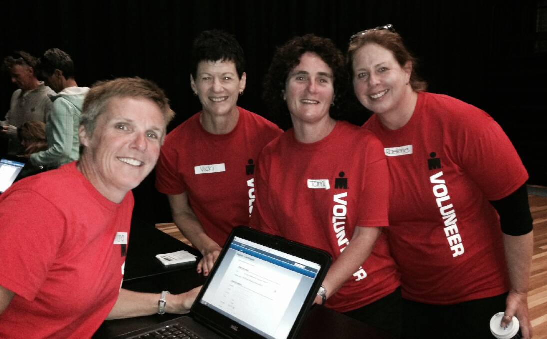Port Macquarie's Tammy Banfield, second right, was first in line to register for the 30th anniversary Toyota Australia Ironman. Helping her through the process was Rhona Maclean, Vicki Hanks and Raelene Monkley.
