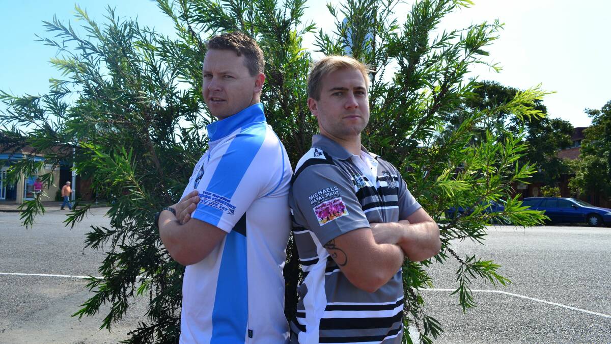 Big guns: South West Rocks Marlins’ newest recruit Tony Duncan and Lower Macleay Magpies captain-coach Luke Dufty are ready and raring to go for the first Macleay derby of the 2014 season