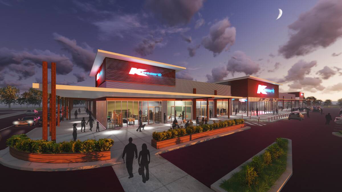 An artists rendering of how the new Kmart store will look during dusk after completion.
