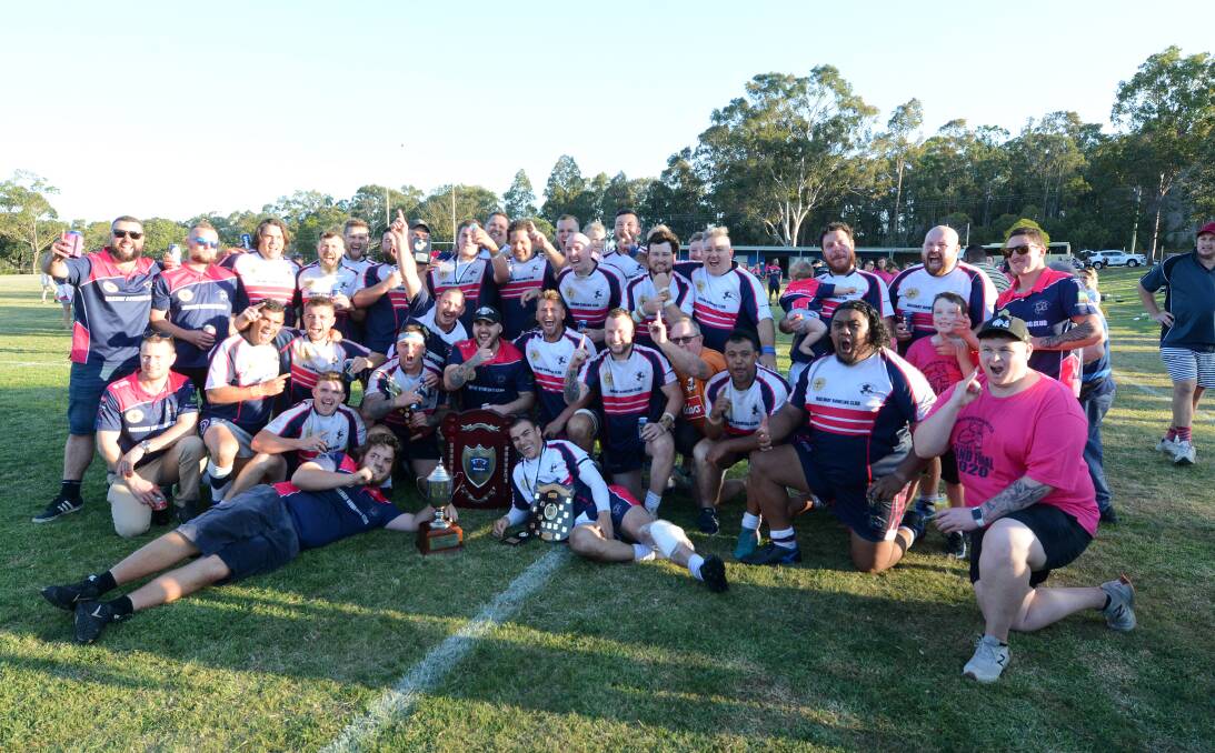 In full voice: Manning River Ratz celebrate their first Lower Mid North Coast Rugby Union premiership win over Wallamba last month. Photo: Scott Calvin.