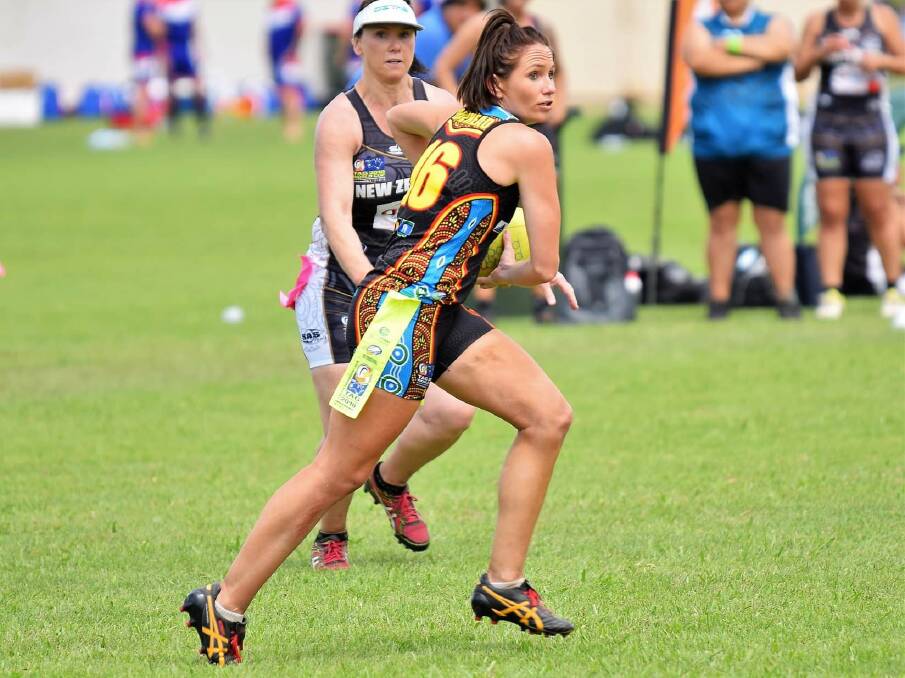 Representative honours: Ash Moorehead in action while representing Indigenous Australia at the recent OzTag World Cup. Photo: Supplied.