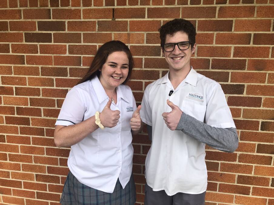 Thumbs up: Hastings Secondary College students Chloe Wilson and Zack Erdelyi are relieved the exams have commenced.