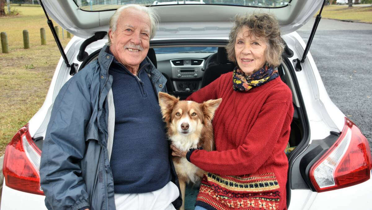 Happy to be home: Coco the kelpie reunited with owners Franco and Anne Bortoli.