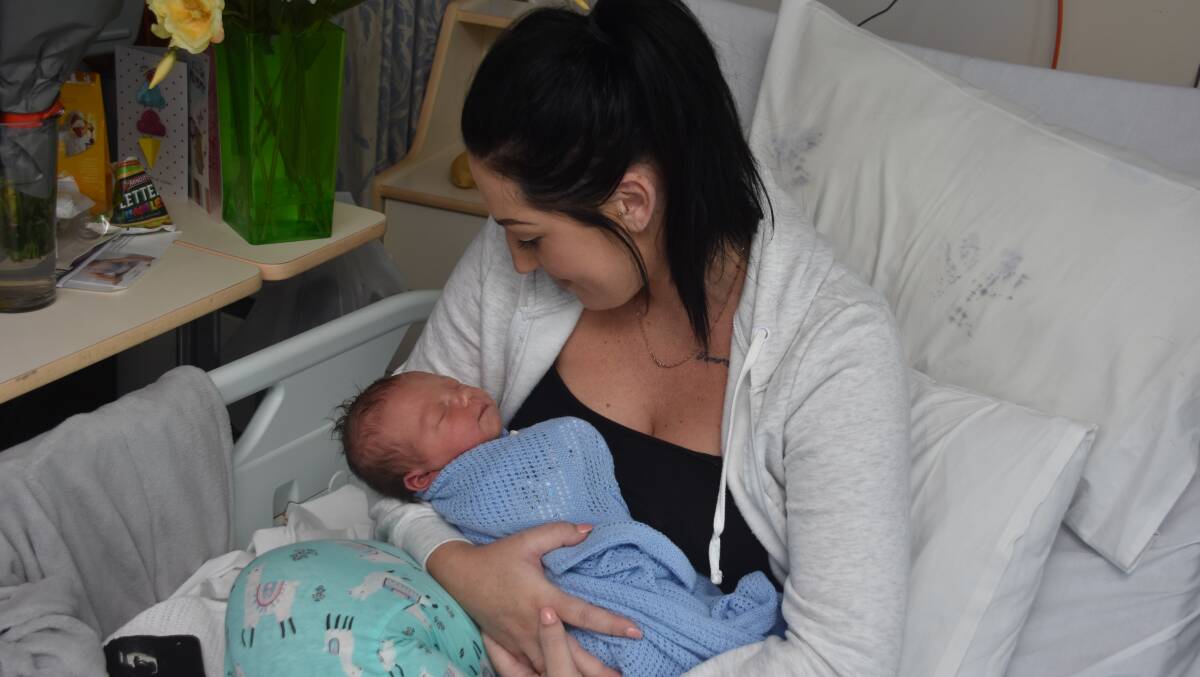 Beautiful: Gemma Hancock with her new son, Aston Lee Gardiner, born on Mother's Day. Photo: Matt Attard