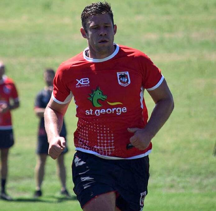 Hard work: Jeremy Latimore training with the Dragons last week ahead of the 2018 season. Photo: supplied