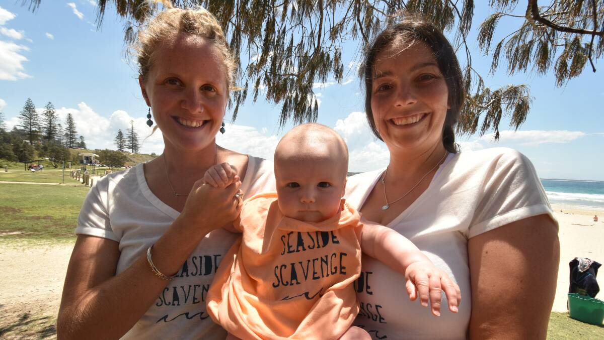 Start 'em young: Meegs Stephens, baby Ollie and mum Karen Fulton will all be at the annual Seaside Scavenge on November 24.