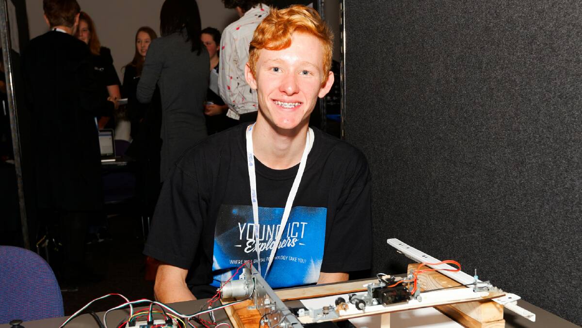 Tech savvy: St Columba Anglican School student Zac Stewart showed off his Arduino controlled plotter at a competition in Sydney.