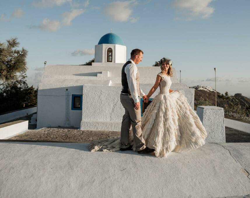Mr and Mrs: Port Macquarie couple Michael and Nicole Clayworth, married in Santorini, Greece. Photo: supplied