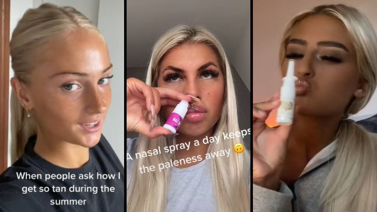 @notchessie, @georgiafox11 (Georgia Fox) and @meabhk all promote the use of nasal tanning products on their TikTok accounts. Pictures by TikTok