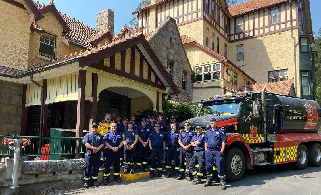 ON PATROL: The bulk water tanker and other fire trucks deployed to protect heritage buildings around Jenolan Caves in December/January. Photo: FRNSW BLAYNEY