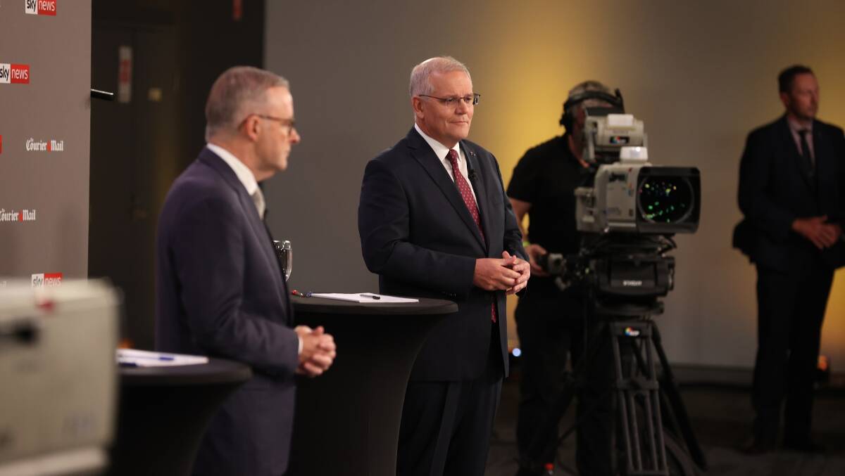 Labor leader Anthony Albanese and Prime Minister Scott Morrison face off in the first leader's debate of the election campaign in Brisbane on Wednesday night. Picture: AAP