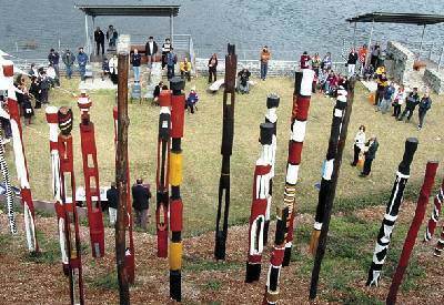 The magnificent sculptural totems made a stunning backdrop to Friday’s awards ceremony at Cowarra Dam.