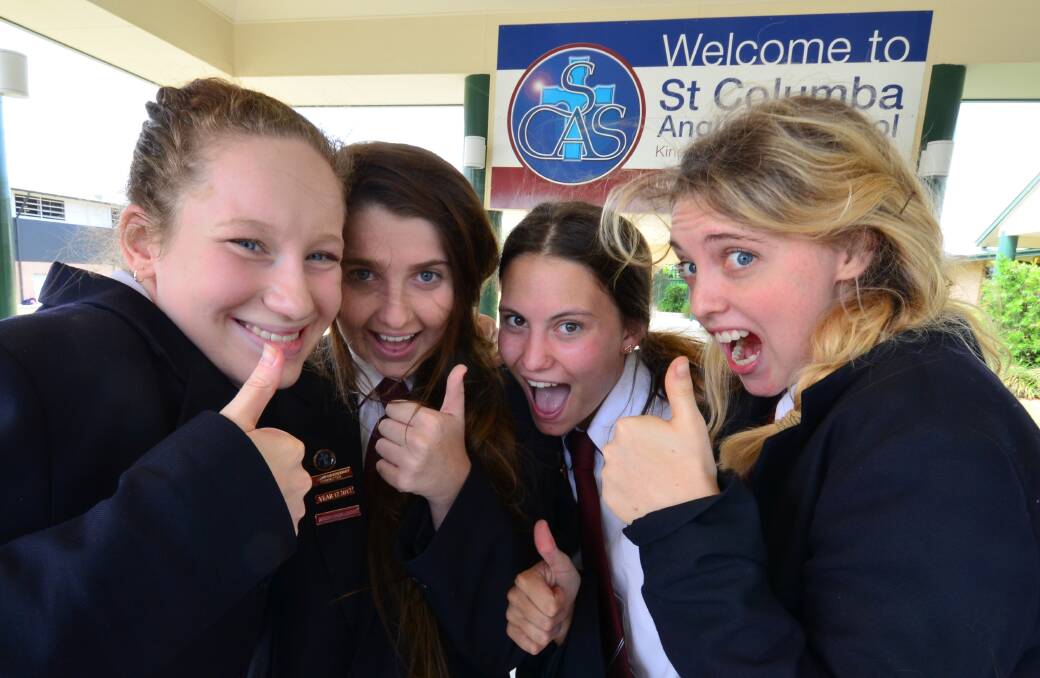 Done and dusted: St Columba high school students Kirra Gregson, Morgan carter, Claire Stephenson, Georgia Brown have finally finished their HSC exams.   