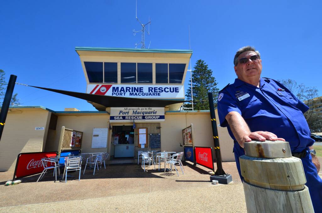 Long wait for a new home: Unit commander of the Marine Rescue Port Macquarie Peter Ellison and the kiosk the service runs on Town Beach.                                                                                                                                                                                            Pic: NIGEL McNEIL 