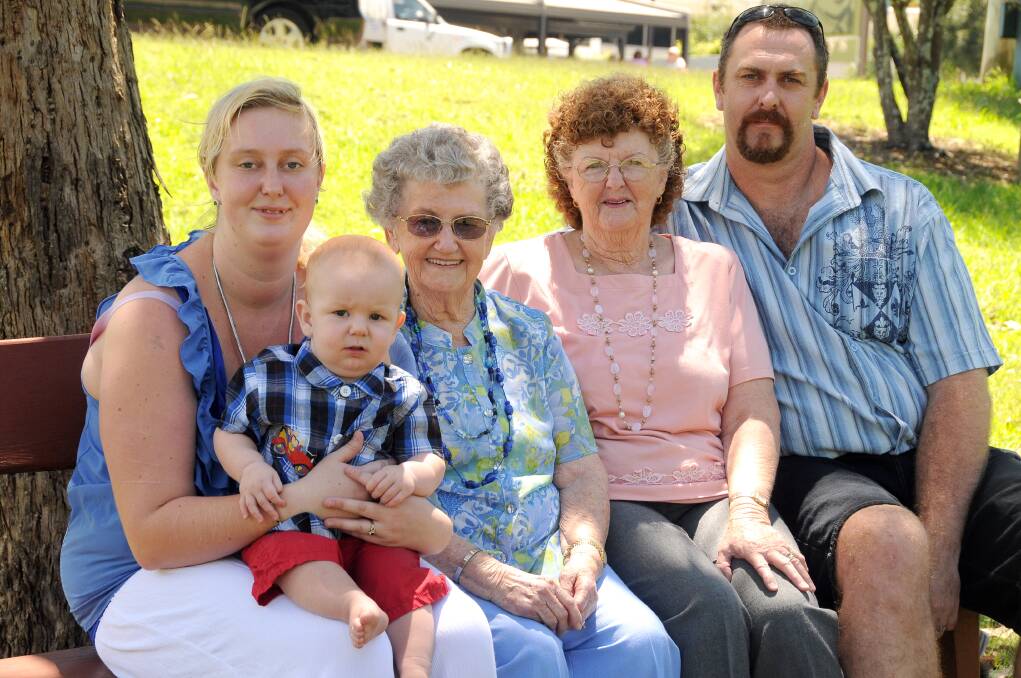 Across the generations: Cassie Geering, Reece Lenton, Dot Lalor, Dawn Hancock and Chris Hancock represent five generations of the family.