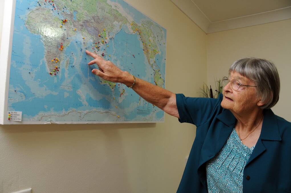 Seasoned traveller:  Angela Guymer, 84, has visited more than 100 countries since she was bitten by the travel bug at age 18.