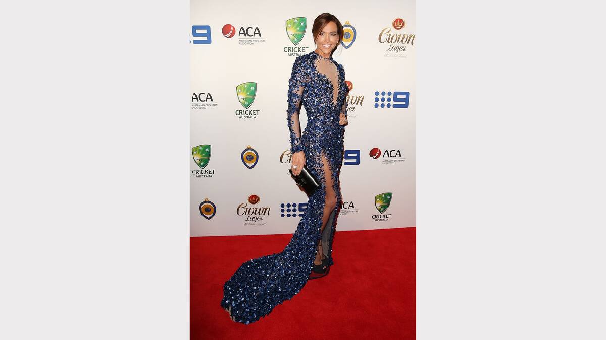 Kyly Clarke arrives at the 2014 Allan Border Medal  on Monday night. Picture: GETTY IMAGES