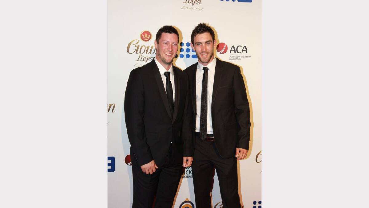 Daniel Maxwell and Glenn Maxwell  arrive at the 2014 Allan Border Medal on Monday night. Picture: Ben Rushton 