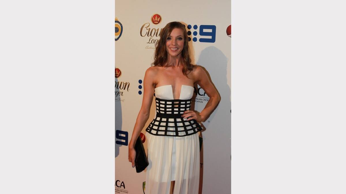 Madeline Hay  arrives at the 2014 Allan Border Medal on Monday night. Picture: Ben Rushton 