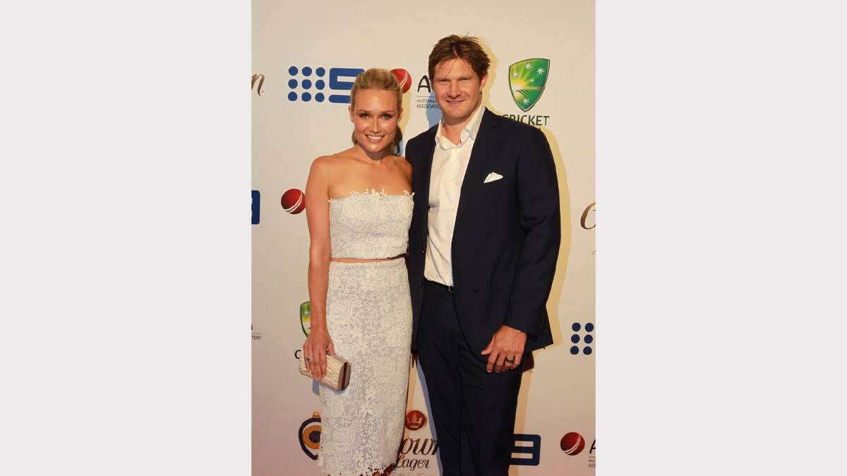 Shane Watson and Lee Watson  arrive at the 2014 Allan Border Medal on Monday night. Picture: Ben Rushton 