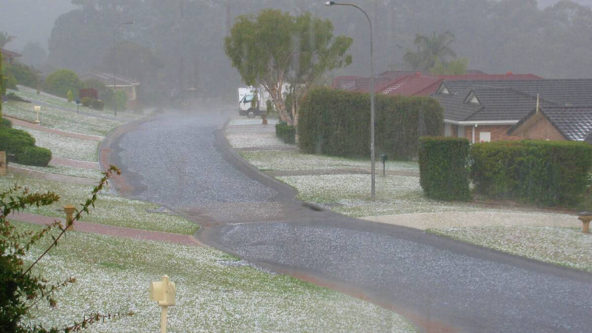 Hail at Crestwood, Port Macquarie around 1:30 Tuesday. From Jenny Allen.