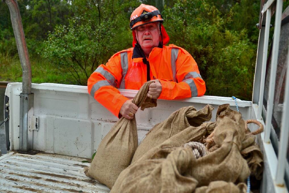 An SES volunteer doing the hard yards at the Central Rd headquarters earlier this afternoon.