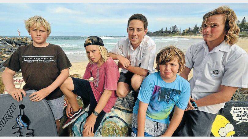 Port contingent: Bodyboarders, from left, Jacob Dunn, Zaac Dean, Nick Ellich, Flynn Dunn and Jack Osborn heading off to the national titles.
