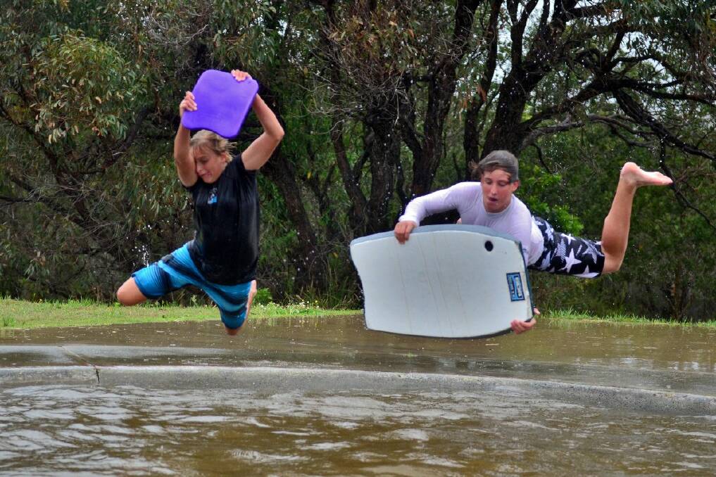 That's no pool, that's a skate bowl: Matt Pooker and Jack Verey have some fun at Bonny Hills.