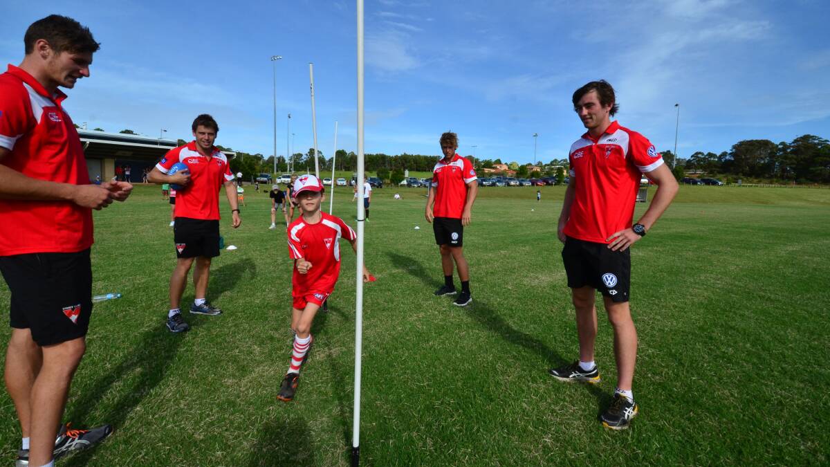 Zigging and zagging: Alex Bryne in action at the Swans clinic. Pic: NIGEL McNEIL