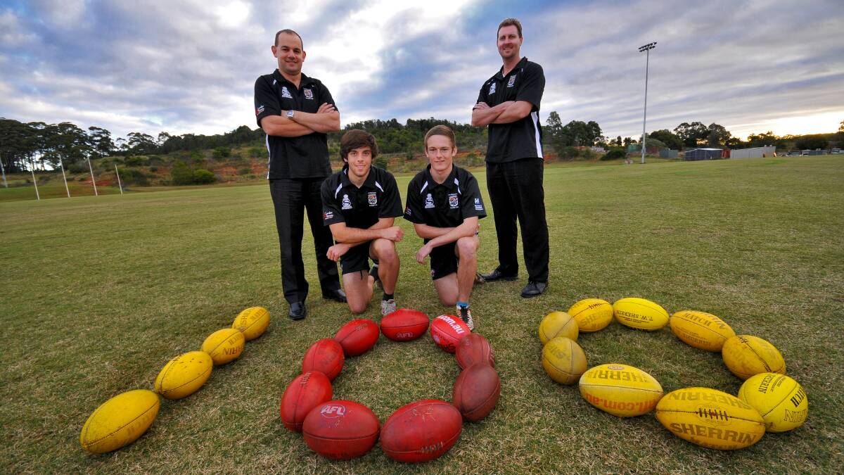Impressive milestone: Damon Munt, Scott Dickson, Riley Irwin and Clayton Miechel will bring up their 100 games for the Port Macquarie Magpies this weekend. Pic: MATTHEW  ATTARD