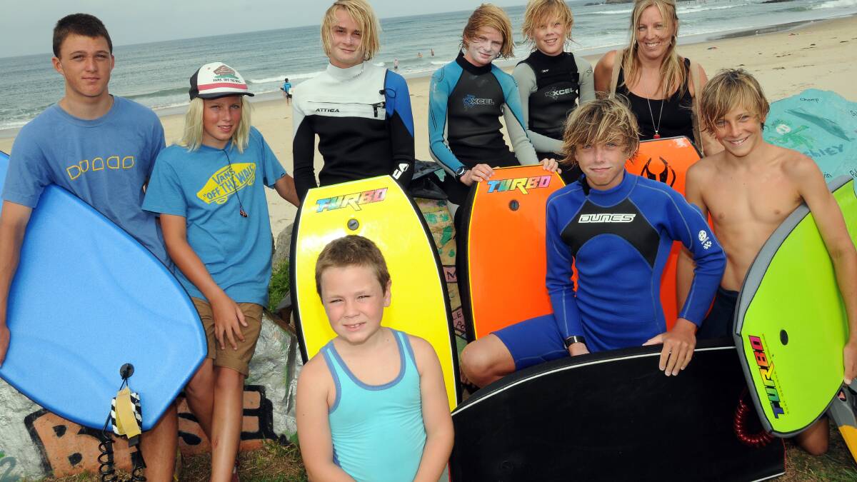 Ready for sign-on: Port bodyboarders ready for the sign on day: Back, from left, Rex Carroll, Zac Dean, Nick Laverty, Damian Laverty, Kyle Wills, president Kylee Kay. Front, Brayden Bennett, Lindsay Isaac and Luke Stuckey.