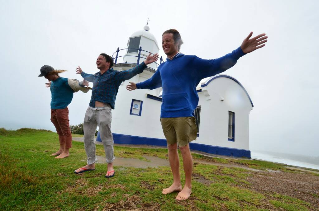 Andrew Fortenberry, Blair Smith and Danny Hampson wind surfing at the Lighthouse. Pic Nigel McNeil