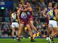 Eric Hipwood (L) has received a one-match ban out of Brisbane's thumping win over Richmond. (Jono Searle/AAP PHOTOS)